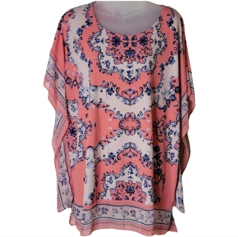 JM Collection Women's Kimono Sleeve Embellished Top Size 1X